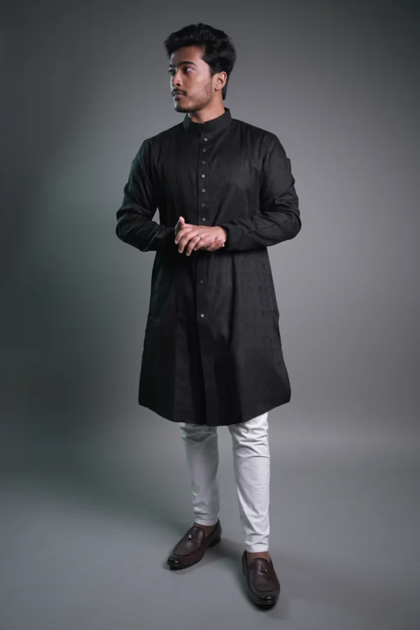 black-kurta-in-bd-eid-zenfiber-latest Jacquard Kurta - Black