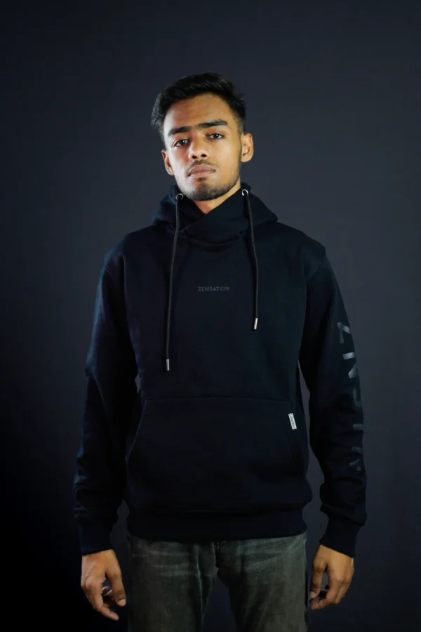 high quality high neck black hoodie in bd BOB Hoodie - Black on Black