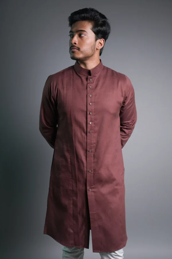 maroon-color-kurta-in-bd-for men-zenfiber-high-latest Jacquard Kurta - Brown