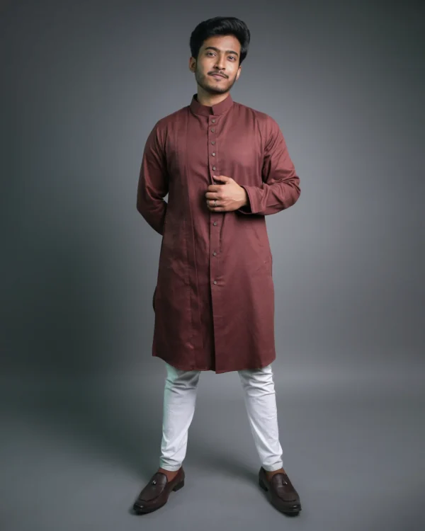 men eid fashion in bd online Jacquard Kurta - Brown