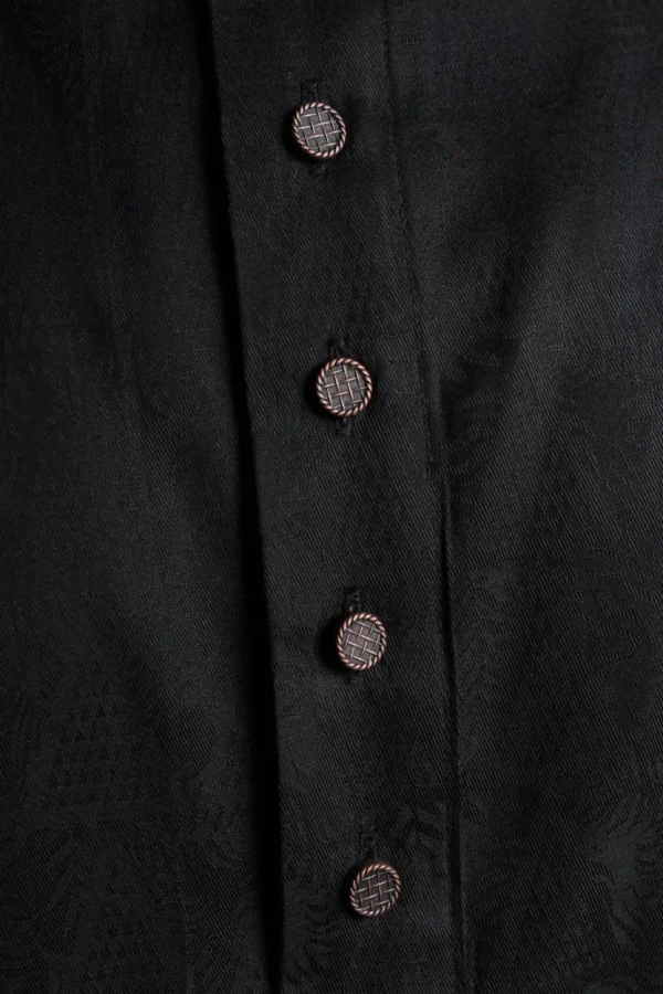 men kurta button high quality Jacquard Kurta - Black