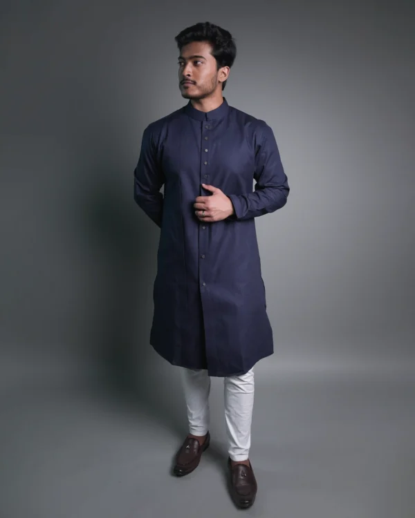 navy kurta for men in bd eid zenfiber Jacquard Kurta - Navy