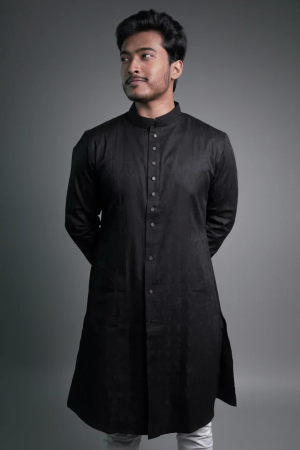 zenkurta men eid black in bd Jacquard Kurta - Black